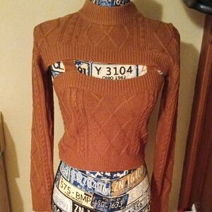 Women's Brown Cut-Out Sweater